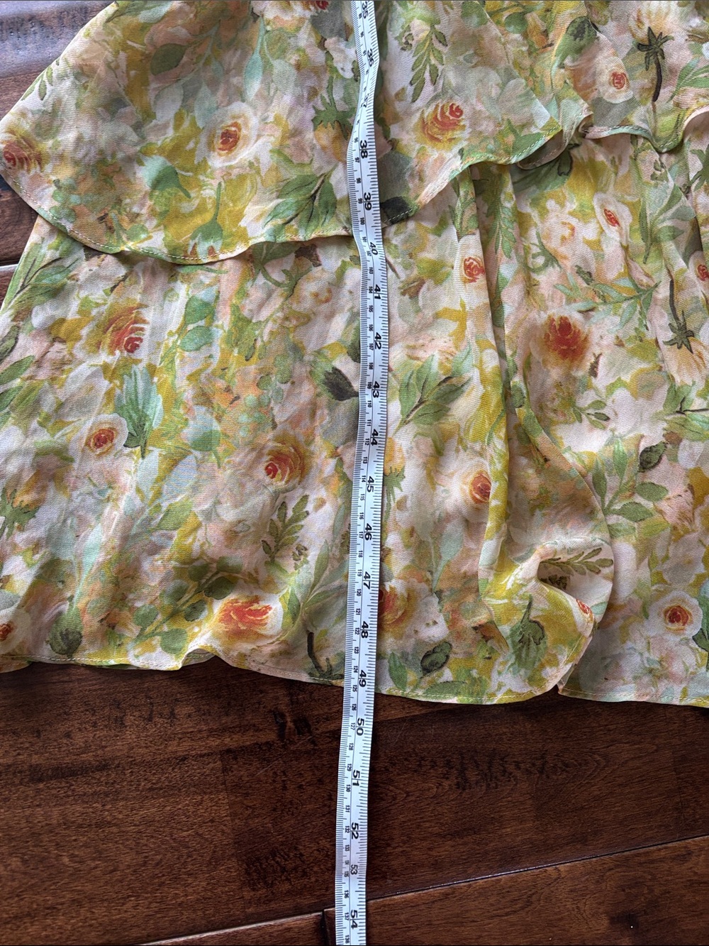 Astr One-Shoulder Floral Ruffle Maxi Dress in Green and Peach - Picture 4 of 5
